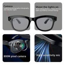 Lunettes vidéo intelligentes SENBONO AI avec caméra HD 8MP Traduction en temps réel en plus de 100 langues Musique sans fil, appels + Prise de vue sportive haute définition, microphone et haut-parleur intégrés, appels HD, musique HiFi, longue autonomie, lunettes audio mains libres pour le sport, la conduite, la pêche, le travail et le port quotidien - Noir - Voir 9