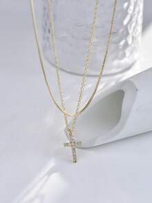 Tkool 2 件时尚十字架项链套装，优雅奢华的女士礼物 - 金黃色 - 查看 4