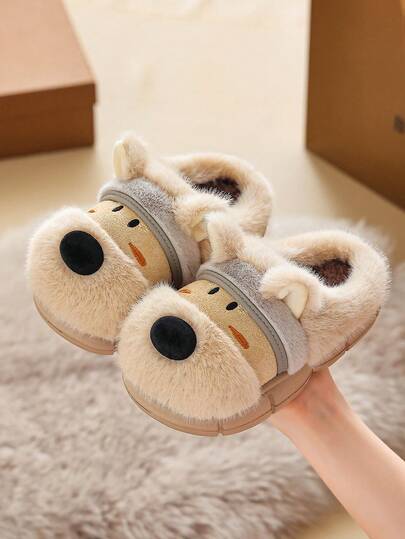 1 Paio di pantofole da interno/esterno a tema cane cartoni animati per bambini, adatte per l'inverno