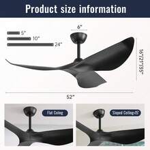 Sofucor Black 52-Inch Reversible Ceiling Fans With Remote Control Bedroom Ceiling Fans Curved Blades Downrod Ceiling Fan No Light With Reversible 6 Speeds Timer Fan - 黑色 - 查看 7