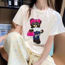 1 pieza Parche bordado de oso de dibujos animados rosa, tamaño grande, diseño único y dulce, opción ideal para reparación de ropa DIY, se puede coser en ropa, bolsos y accesorios, decoración de moda y accesorio de reparación, adecuado para niñas - Multicolor - Ver 4