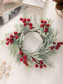 MEHELANY 1 buc inele de lumânări cu ace de pin artificiale din fructe de pădure, suporturi pentru lumânări cu ghirlandă, inele de ace de pin artificiale pentru decorațiuni de masă de Crăciun, decorațiuni pentru lumânări cu ghirlandă, ghirlandă cu verdeață artificială, flori artificiale, vază de interior, decorațiuni pentru piesa centrală a șemineului, decor de Crăciun pentru casă, decorațiuni pentru piesa centrală a mesei