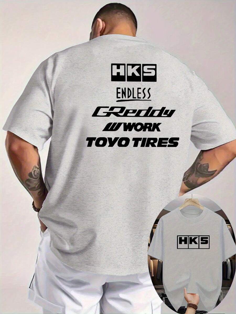 Men's Black T-Shirt - Breathable Summer Tee With Back Print, Regular Fit Round Neck Shirt For Everyday & Formal Wear - Machine Washable Casual Top, Comfortable Streetwear, Nontransparent Fabric - 灰色 - 查看 1