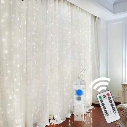 Luces de cortina de cadena LED, 8 modos, con control remoto y puerto USB, adecuado para bodas, Navidad, decoración del hogar y vacaciones