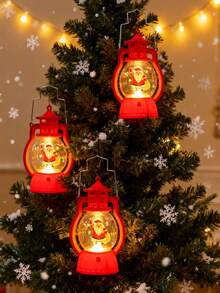 3 piezas - Linterna de Papá Noel con LED parpadeante, mini linterna decorativa estilo occidental, centro de mesa, lámpara colgante pequeña vintage para camping, adornos a granel para boda vaquera, Navidad, lámpara de mano vintage de aceite para decoraciones navideñas interiores y exteriores, naranja, decoración navideña, luz de mesa navideña, luz de noche, decoración creativa navideña, regalo de Navidad