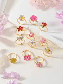 12pcs Adjustable Zinc Alloy Bow Knot Children Rings, Jewelry For Girls, Birthday Gift Or Party Decoration - Multicolor - View 11