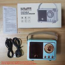 AyeBeau 无线蓝牙扬声器音响音乐盒，便携式免提低音炮扬声器，400mAh/1.48Wh 电池，复古迷你无线扬声器带收音机 - 藍色 - 查看 5