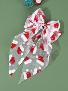 1 szt. Świąteczne duże spinki do włosów z nadrukiem w kształcie czapki bożonarodzeniowej, tiulowe, kokardki, długie ogony, spinki do włosów, świąteczne spinki do włosów, spinki do włosów na imprezę, świąteczne akcesoria do włosów, wesołych świąt