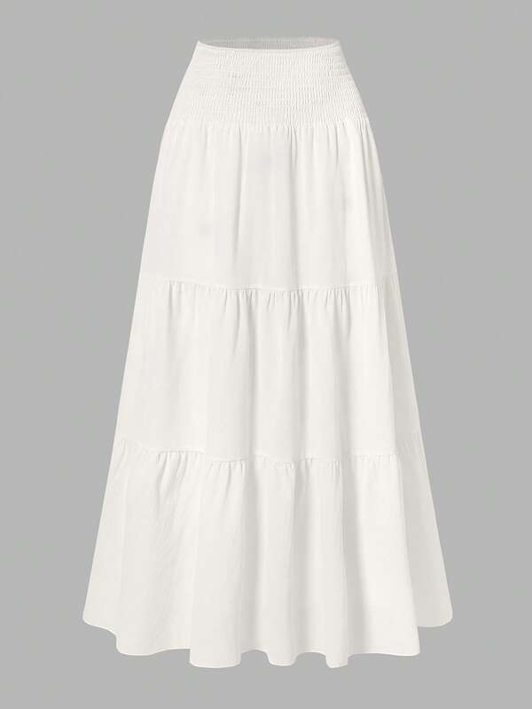 Women's Solid Color Versatile Ruffle Hem A-Line Skirt, Suitable For Casual, Holiday, School, Date, Office Wear, All Seasons