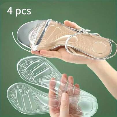 Soft Gel Transparent Silicone 3/4 Cushion Pads, Double Thick Massage High Heel Shoes Self-Adhesive Soft Bottom Anti-Pain 3/4 Insoles, Silicone Shock-Absorbing Shoe Pads