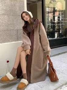 女士二合一连帽夹克，欧美新款设计，保暖内衬，厚实保暖，秋冬 - 卡其色 - 查看 1