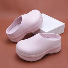 8cm Thick Sole Perforated Clogs, Unisex Lightweight Non-Slip Elevated Chef Shoes, Closed Toe Mule Slippers For Kitchen, Hospital, Nurse - Pink - View 2