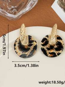 2pcs Retro Leopard Print Personalized Geometric Circle Dangle Earrings For Women Jewelry Female Gift