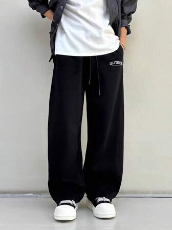 กางเกงขายาวทรงตรงลำลองสำหรับผู้ชาย ดีไซน์เรียบง่ายสำหรับกีฬากลางแจ้ง ฤดูใบไม้ร่วง/ฤดูหนาว