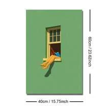 1 Stück gerahmtes/ungerahmtes Poster "Grünes, warmes Lesen am Fenster", Buchliebhaber Wandkunst Leinwanddruck, minimalistischer Lesewinkel Bibliothek Ästhetik Dopamin Dekoration für Bücherwurm, Wohnheim, Büro, Wohnzimmer, Schlafzimmer, moderne Heimdekoration