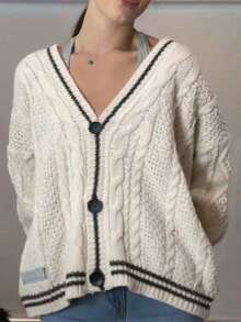 Women's Autumn Winter Knit Cardigan Long Sleeve V Neck Star Print Button Down Knitwear Fall Outerwears Streetwear