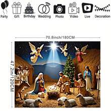 1 Peça Pano de Bottom com Tema Religioso de Natal: Cena da Natividade com o Menino Jesus, Anjos, Pastores, Caverna, Luz de Vela, Três Reis Magos, Padrão de Céu Estrelado, Adequado para Festa de Natal, Decoração de Bottom para Reunião Familiar, Cenário Fotográfico, Adereço de Vinil