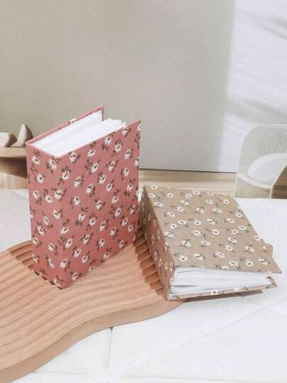 1 pieza Álbum de fotos de 6 pulgadas y 100 páginas con diseño minimalista vintage de flor blanca pequeña para decoración del hogar, álbum de fotos de tela, álbum de fotos de dibujos animados, álbum de fotos pequeño de tela