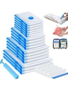 5 buc Sac de vidat convenabil, cu 1 pompă de aspirație, pentru organizator de casă, pilote, haine, îmbrăcăminte, pilote, pături, lenjerie de pat, Set de saci de depozitare în vid, Saci sigilați în vid, Sac de depozitare în vid, Sac de depozitare în vid, Saci de aer impermeabili prin compresie, economisind spațiu pentru călătorii, Organizatori de ambalare acasă