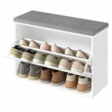 Banco Zapatero Acolchado, Mueble de Recibidor de 3 Niveles para 9 Pares de Zapatos, Cajón Abatible, 30 x 80 x 53,5 cm, para Entrada, Dormitorio, Blanco Nube y Gris Paloma - Nube blanca - Ver 5