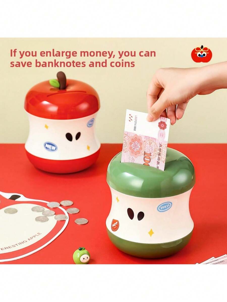 1 pieza Hucha con forma de manzana linda, contenedor para guardar monedas y billetes, adecuado para ahorrar cambio suelto