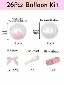 52pcs 20-Inch Pink Feather Balloons With Pink Bows, Suitable For Outdoor Photography, Valentine's Day Decorations, Family Birthday Parties, Weddings Summer Gifts Beach Back To School School Supplies Room Decor - Pink - View 9