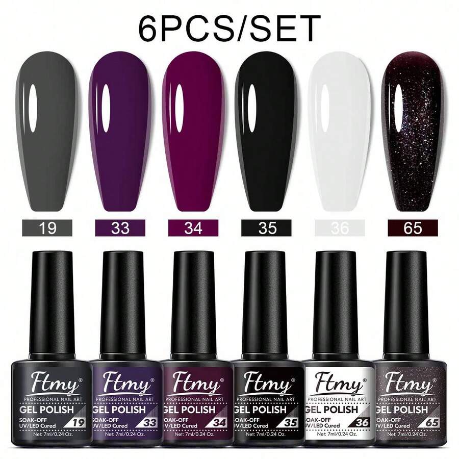 2025FTMY Christmas And Halloween Themed Gel Nail Polish Set, 6 Colors, Multiple Package Options, Dazzling And Colorful Aurora-Like Hues, Brown And Black Mermaid Nail Painting Gel Nail Polish, Bubble-Off UV-Resistant Gel LED Gel Nail Polish With Vortex Shell Texture Effect DIY Nail Gift. Buy 1 And Get 5 For Free. - Black and White - View 1