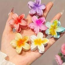 3Pcs Mini(4 Cm*4 Cm) Gradient Flower Hair Clips, Mixed Colors, Pop Culture Theme, Fashionable And Casual Style, Perfect For Going Out And Commuting, Ideal Women's Gift, Elegant And Classy Women's Hair Accessories With Side-Grabbing Shark Clip - 多色3個 - 查看 3