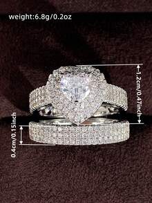 2 PC/Set Elegant Cubic Zirconia Ring For Women For Valentine's Day Gift Wedding Anniversary Party Jewelry