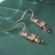 1 Pair Elegant & Simple Geometric Pendant Earrings, Paired With Purple Synthetic Cubic Zirconia, Teardrop Earrings, Romantic & Elegant Jewelry For Women On Holidays And Formal Occasions