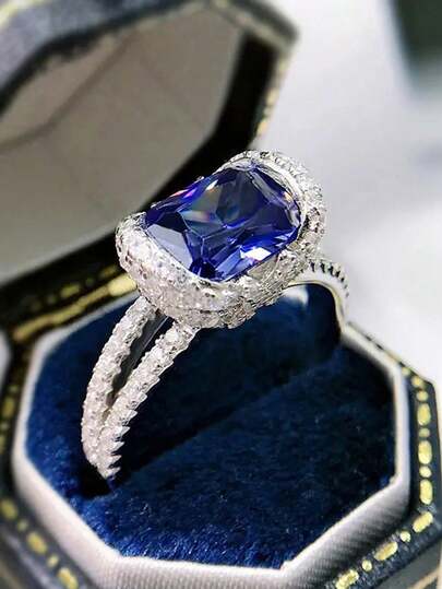 1 件浪漫 925 纯银方晶锆石戒指 女士结婚珠宝 精美珠宝