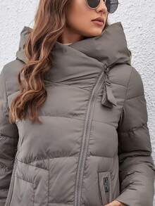 GASMAN Damen einfarbiger langärmeliger Reißverschluss-Kapuzen-Mantel mit Wattierung, Winter - Grau - Übersicht 7