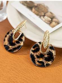 2pcs Retro Leopard Print Personalized Geometric Circle Dangle Earrings For Women Jewelry Female Gift
