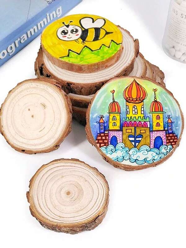 2pcs Natural Unfinished Wooden Circles Diy Craft Material For Rural Style Coasters, Wedding Wood Slices Decoration Christmas Decoration
