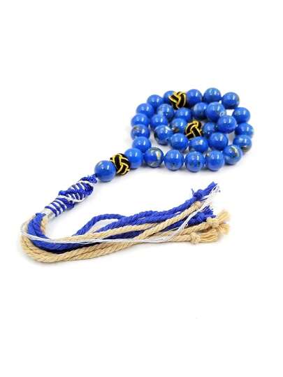 10毫米 Tasbih 蓝石镶嵌内壳手工土耳其流苏穆斯林念珠 33 念珠伊斯兰礼物