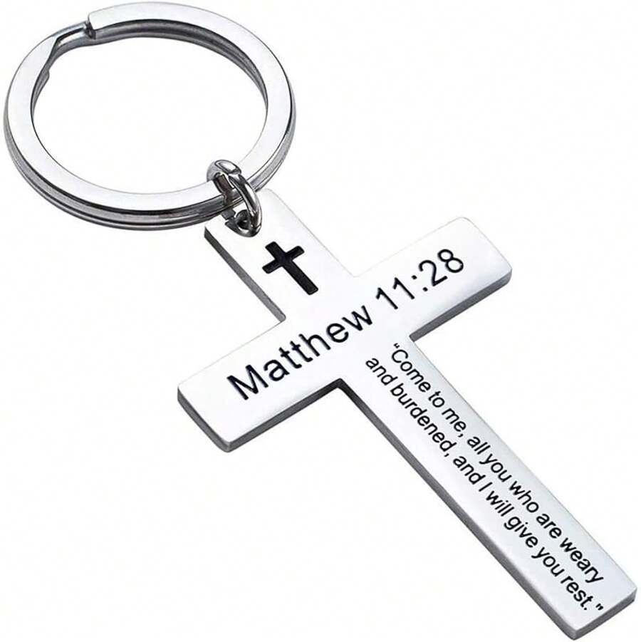 Ldurian Bible Verse Keychain Christian Cross Keychain For Women, Cross Key Chain For Men Religious ScriptureChristmas - Matthew 11:28 - View 1