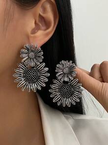 Set de 2 piezas de aretes con colgante de girasol 3D estilo bohemio, joyería elegante y glamorosa para uso diario o fiestas, regalo de joyas para mujeres