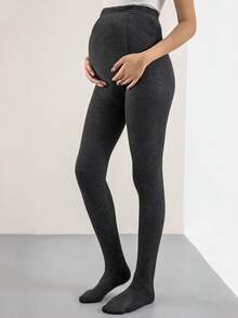 1 Paar Umstandsstrumpfhose mit Thermofutter, modische unifarbene dunkelgraue Farbe, verstellbarer Bund, geeignet für Schwangerschaftsmode, Herbst/Winter