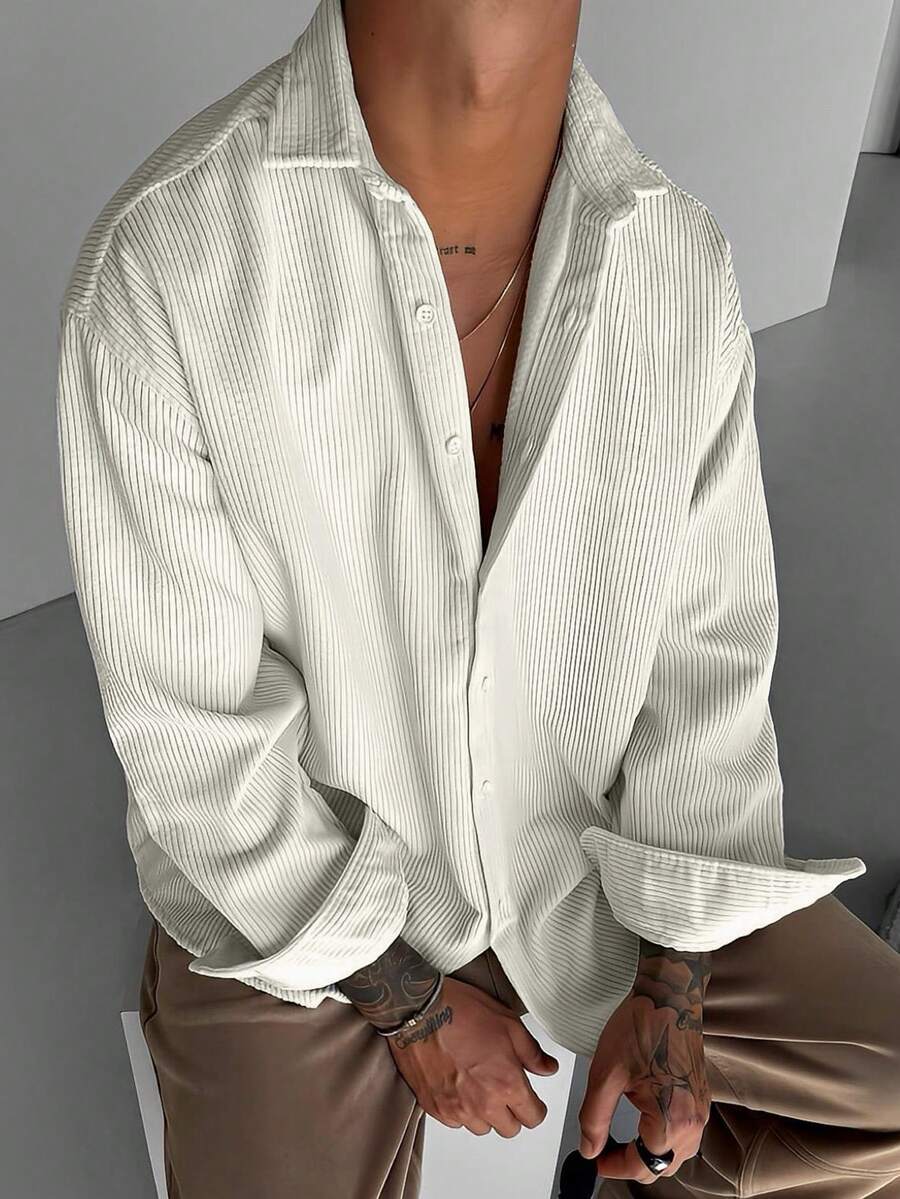 男士休闲时尚日常百搭条纹衬衫，长袖上衣