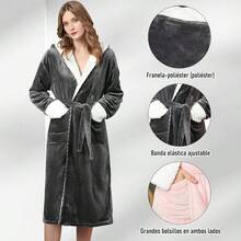 Sebami Bata de Baño de Felpa Con Capucha para Mujer Albornoz de Franela Gruesa Térmico Adecuado para Invierno Camisón - como en la foto - Ver 3