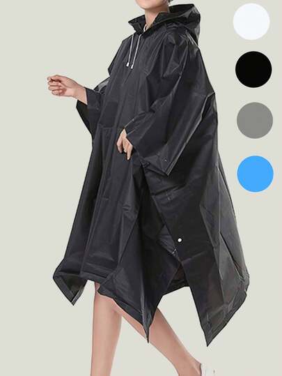 معطف مطر قابل للطي أسود يناسب الجنسين، مصنوع من مادة EVA خفيفة الوزن، مقاوم للرياح وحماية من جميع الأحوال الجوية، بتصميم وظيفي للخارج، طقم معطف مطر مناسب للتنزه والتخييم وتنقلات الطلاب والسفر في حالات الطوارئ والهدايا في المهرجانات
