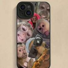 Expression 1pc Creative Monkey Pattern Matte Full Coverage Protective Phone Case, Compatible With 16, 15, 14, 13, 12, 11 Pro Max, Series - Black - View 3
