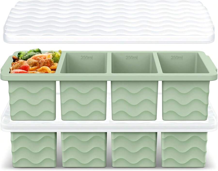 Silicone Freezer Tray For Soup With Lid – 1-Cup Soup Container Cube Style Ice Cube Trays For Freezer, Meal Prep & Food Storage, Freeze 250mL/125mL Portions – 2 Pack,21103640 - 薄荷綠 - 查看 1