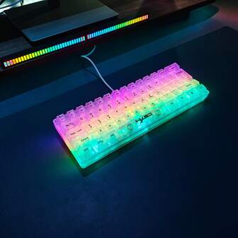 60% Gaming Keyboard, Transparent Small Keyboard, Mini Gaming Keyboard 61 Keys True RGB Backlit,Detachable TYPE-C Cable For Computer PC/Gamer, Typist, Travel, Easy To Carry On Business Trip(White Transparent)