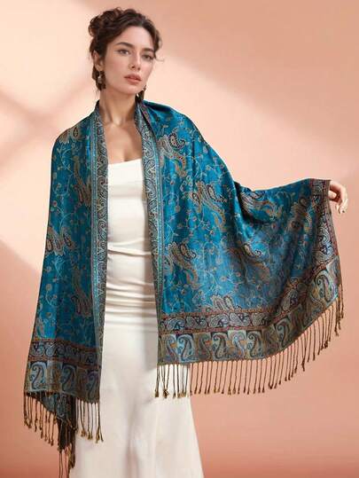 1pc Winter New Cashew Flower Scarf Women's Elegant Printed Shawl Retro Tassel Warm Scarf Daily Evening Dress Travel Outerwear