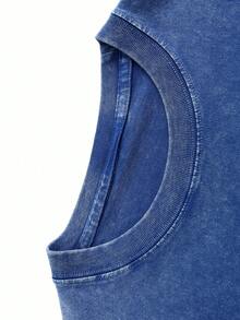 Retro Washed T-Shirt Double Sided Printed (230 Pure Cotton T-Shirt) 'VAN GOGH 1853' Starry Night Letter Print, Men's T-Shirt, Men's Casual, Comfortable, Fashionable T-Shirt, Street Style Cotton - 寶藍色 - 查看 2