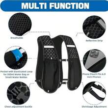 Áo vest kiêm ba lô chạy bộ nhẹ, unisex, có túi khóa kéo đựng chai nước và điện thoại, thích hợp cho leo núi, đạp xe và các hoạt động thể thao ngoài trời. Thiết kế tiện dụng với tấm lưng đệm và lưới thoáng khí. - Nhiều màu - Xem 8