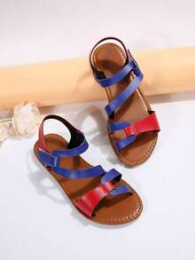 全新加大码女式舒适简约圆头钩环拼色休闲平底拖鞋凉鞋，时尚户外/沙滩风格夏季鞋 - 彩色 - 查看 4