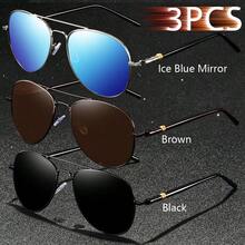 3 sztuki klasycznych okularów pilotów z metalową oprawką, vintage, okrągłe, męskie, damskie, luksusowe, markowe, designerskie, modne, tropikalne, plażowe, wakacyjne, letnie, pastelowe, błyszczące, materiałowe, eleganckie, estetyczne, wakacyjne, okulary, dla mężczyzn, do jazdy samochodem, wędkowania, podróży, zakupów, turystyki, gogle, retro, podróżne, okulary dla kierowców, męskie i damskie (uwaga: etui na okulary widoczne na zdjęciu nie jest dołączone)