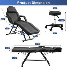 3-Section Adjustable Tattoo Chair With Stool - Heavy Duty Salon Facial Bed & Massage Table, 330lbs Capacity (Black)